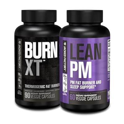 Jacked Factory Burn XT Thermogenic Fat Burner - Appetite Suppressant & Nootropic Energy Booster (90 Capsules) & Lean PM Weight Loss Supplement, Sleep Support | (60 Capsules)