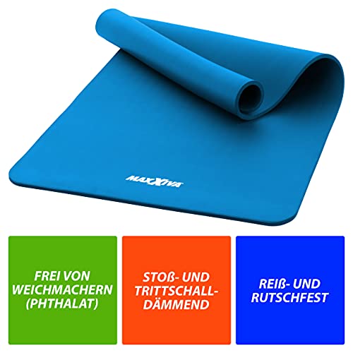 MAXXIVA Gymnastikmatte Fitnessmatte Blau Yogamatte 190x100x1,5 cm Schadstofffrei extrabreit inklusive Tragegurt