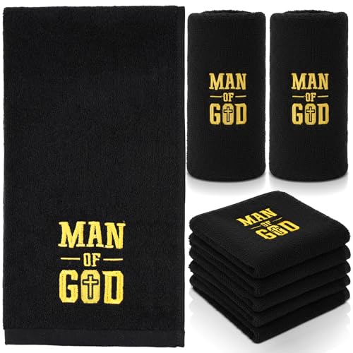 Cutecrop 6 Pcs 29.5x13.8 Inch Pastor Towels for Men Fathers Day Pastor Appreciation Gifts Man of God Towel Gift Black Christian Cotton Embroidery Monogrammed Cross Hand Towels for Church Clergy
