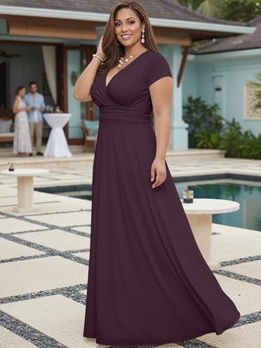 Image of KOH KOH Womens 2026 Sexy Cap Short Sleeve V-Neck Flowy Cocktail Gown