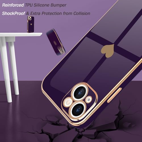 Teageo Teageo Kompatibel mit iPhone 15 Hülle + 2 Stück Schutzfolie, Mädchen Herz Styling Hülle Galvanisierte Weich TPU Handyhülle Kameraschutz Kratzfest Phone Case für iPhone 15, Dunkles Lila - Zusatzansicht 4 | Tages Deals
