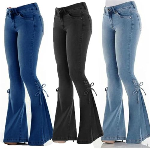 Andongnywell Women High Waist Flare Jeans Lace-up Bootcut Denim Pants with Wide Leg Ladies Stretch Bell Bottom Jeans3