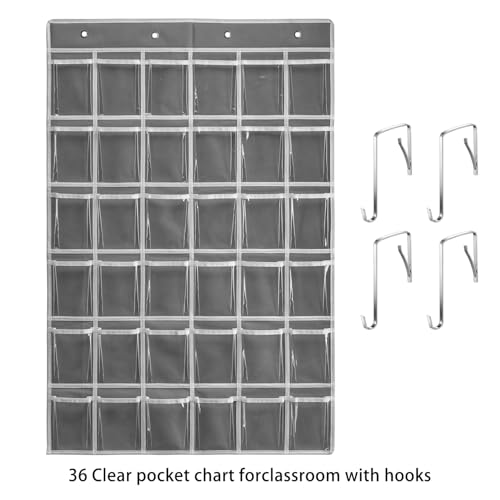 image for SAVERHO 36 Clear Pockets Classroom Pocket Chart for Cell Phones and Ca