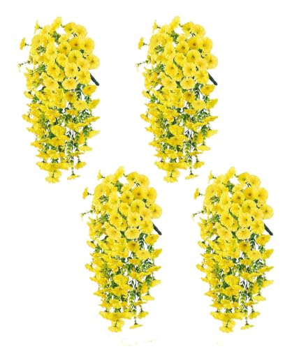 4Pcs Artificial Hanging Flowers for Outdoors UV Resistant Morning Glory