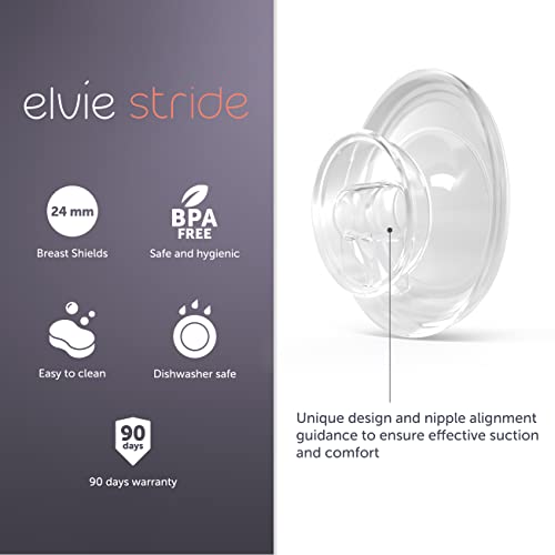Elvie Stride Breast Pump Breast Shield - 24mm - Nipple Flange for Pumping Breast Milk - Accessories & Breastfeeding Essentials for Electric Pumps - BPA Free, Dishwasher Safe - 2 Pack