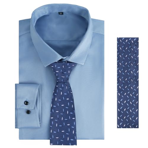 Image of Alizeal Mens 3 Pcs Long Sleeve Shirts Set | Pocket Square Necktie Perfect for Weddings Business Daily Wear