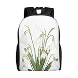 fukker zaino, borsa per libri scolastici zaino da viaggio per escursionismo zaino da campeggio leggero zaino unisex,pittura ad acquerello botanico fiore bianco bucaneve