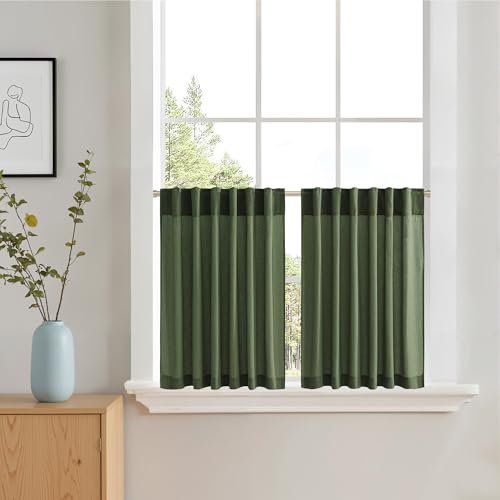 NICETOWN 24 Inch Long Curtains for Small Window, 2 Pack Back Tab Pocket Light Filtering Farmhouse Kitchen Tiers Short Linen Curtains for Office Bay Wi
