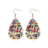 Winssigma Turquoise Teardrop Earrings, Boho Colorful Beads Gold Hoop Earrings for Women Bohemian Jew