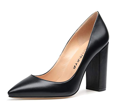 Castamere Womens High Block Heels Pointed Toe Slip-on Pumps 10CM