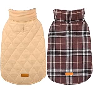Kuoser Dog Coats Dog Jackets Waterproof Coats for Dogs Windproof Cold Weather Coats Small Medium Large Dog Clothes Reversible British Style Plaid Dog Sweaters Pets Apparel Winter Vest for Dog Brown M