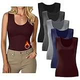 Evervibe 5 Pack Women's Thermal Tank Tops, Fleece Lined Raw Hem Thermal Underwear Sleeveless Tops Camisole Warm Base Layer(Black, Dark Gray, Light Gray, Midnight Blue, Burgundy,Large)
