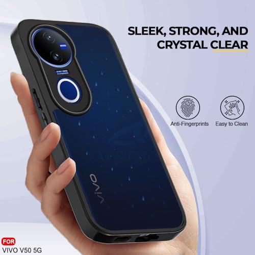 Image of AESTMO Vivo V50 5G / V50e 5G / Vivo T4R / iQOO Z10R 5G Back Cover | 360 Protection | Matte Frosted Hard Back Translucent | Bumper Case (Smoke Black Matte PC+Black TPU Bumber)