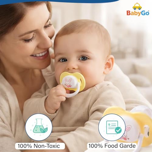 Image of BabyGo Baby Silicone Pacifier Teether for Babies | Soft Nipple | Easy to Clean | BPA Free Pacifier with Airflow Shield | Comfortable Daily Use | 0-18 Months (Pack of 6)