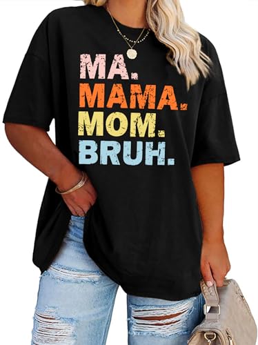 トップス mama Plus Size Mama Shirt for Women Mama Mommy Mom Bruh Tshirt Funny