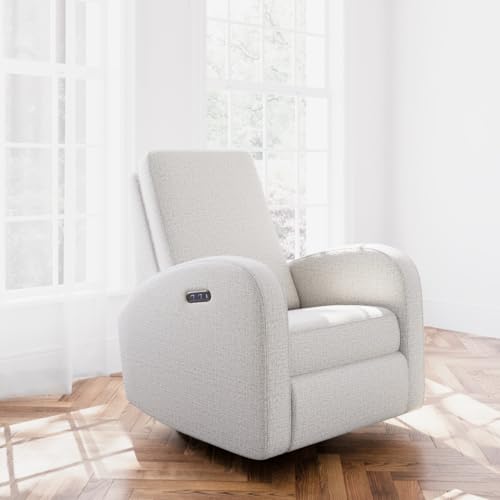 Image of Storkcraft Santa Monica Power Recliner Swivel Glider (Steel Basketweave) - GREENGUARD Gold Certified, CertiPUR-US Certified Foam, Effortless Electronic Power Recline, USB-A & USB-C Charger