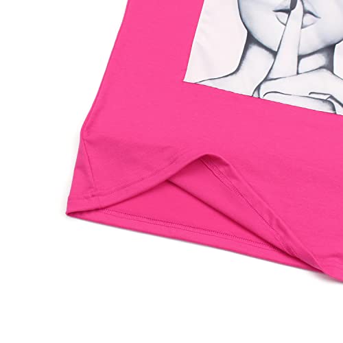 Image of PESION Womens Short Sleeve T-Shirt Sequined Tops O-Neck Funny Graphic Tees Blouse, Pink, Small