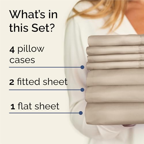 Image of Split King 7 Piece Bed Sheet Set - Comfy, Breathable & Cooling - Cream