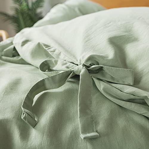 Caressma Bowknot Bow Ties Sage Green Duvet Cover Set Full Size, Soft Microfiber Bedding Comforter Cover Cute Butterfly, 3 Pieces Duvet Cover With Pillowcase #TOP5