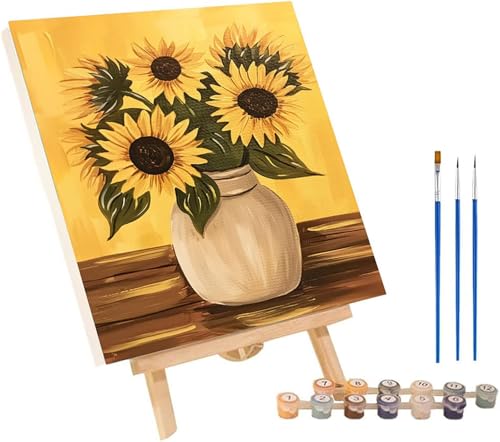 花 数字油絵 DIY Paint by Numbers for Adults ひまわり 数字塗り絵 キット 大人用 初心者向け、 ペイントバイナンバー 大人のクラフト Paint by Numbers ホームウォールデコレーション用 誕生日プレゼント女性