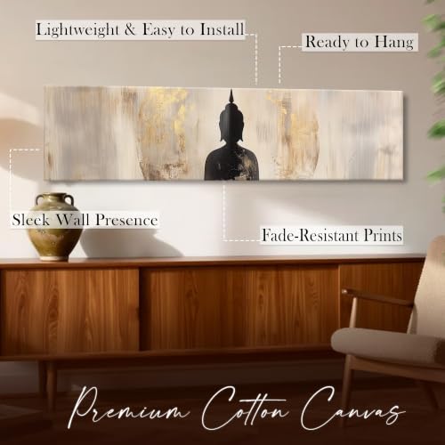 Image of Large Stretched Canvas Painting, Panel Wall Painting Buddha Luxury Paintings for Home Decoration, Living room, Bedroom and Office Decor (Grey, 12x46 Inch)