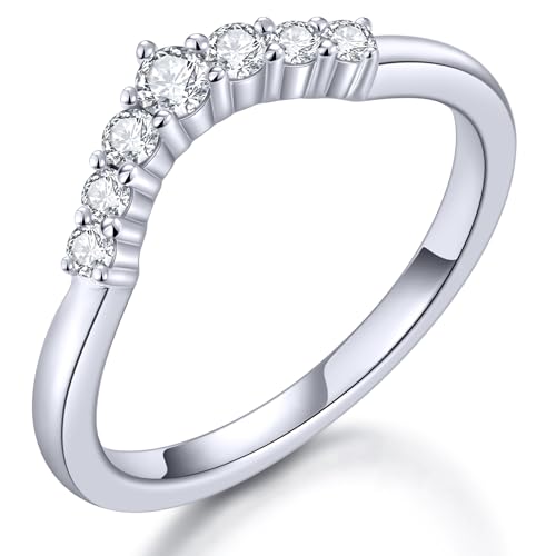 KSTYLE Moissanite Curved Wedding Bands for Women Eternity Band Ring, D Color VVS1 Lab Created Moissanite Rings Sterling Silver Rings 18K White Gold Plated Stacking Engagement Ring for Women