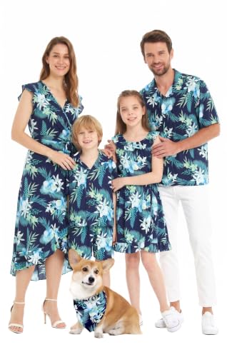 Image of Family Matching Hawaiian Clothes, Orchid Breeze Navy | Lightweight 100% rayon • Family matching outfits • Beach vacations • Luaus • Cruises • Family photos