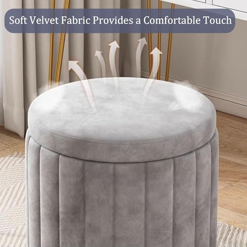 Pouf rotondo con contenitore, ottomana bassa in pelle, sgabello da toeletta in spugna, poggiapiedi multifunzionale imbottito con base placcata in oro, per soggiorno