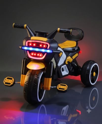 Image of SRECAP Kids Pedal Tricycle with Push Handle | Toddler Trike with Headlight, Music, EVA Wheels & Curved Seat with Backrest | 15 Months-3 Years (Yellow)