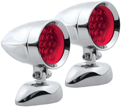 Adjure NS11315-R2 Beacon 1 Red Lens 2-Wire Diamond Mount Flamed Chrome Star LED Motorcycle Bullet Light - Pair