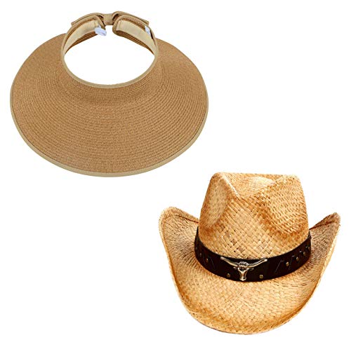 Simplicity Men And Womens Straw Cowboy Hat And Rolled Up Sun Visor Hat #TOP15