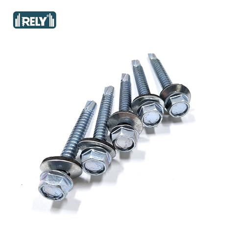 Image of Rely⇒VP INDUSTRIES (Pcs-50) M5.5x55 mm Hex Head SDS Self-Drilling Roofing Screw - Metal-Bonded EPDM Washer for Metal Sheets, Wooden Structures, Roofs, Corrosion & Weather Resistant