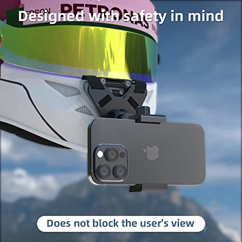 Image of Updated Motorcycle Helmet Chin Strap Mount with Phone Clip Compatible with iPhone 14 /14Pro /14 Plus, iPhone 13 /13 Pro, iPhone X /XS /XR, Samsung, LG, Pixel, Huawei, Xiaomi and More
