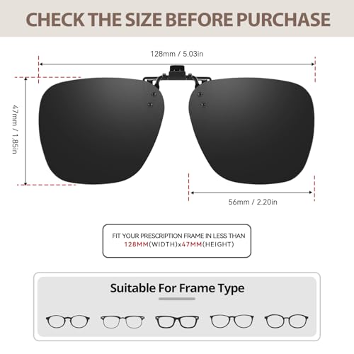 TJUTR Polarized Clip On Sunglasses Over Prescription Glasses, UV400 Protection, Anti-Glare, Metal Flip-Up Clip for Men Women3