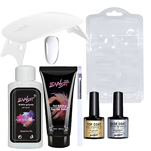 7pcs Poly Gel Nail Extension Set - UV Gel Nail Extension Brush Quick Building Crystal Glue 100 with Top Coat Base Cost 6W LED Nail Lamp + Fashion 3 Colors Poly Gel Set, Portable DIY Home Gel Manicure