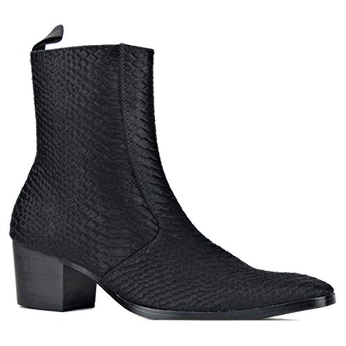 OSSTONE Men Chelsea Ankle Boots Leather Crocodile Print Pony Hair Chukka Boots with Side Zipper Heel Dress Boots JY021-A