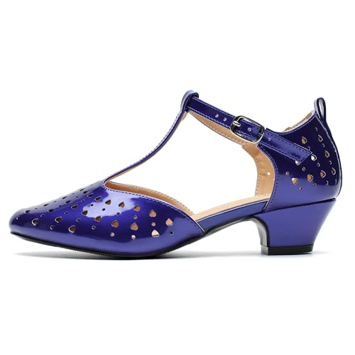 Image of MAIERNISI JESSI Women's T-Strap Mary Jane Pumps, Low Block Heel, Closed Toe, Buckle Ankle Strap
