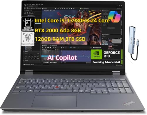 Image of NewLenovo ThinkPad P16 Gen 2 Mobile Workstation (16 inch WQUXGA 4K+ (3840 x 2400), Core i9-13980HX 24Core, 128GB RAM 8TB SSD, RTX 4000 Ada) Laptop for Engineer Designer Architect, USB-C Hub, Win 11 Pro