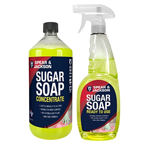 Spear & Jackson Sugar Soap Concentrate, 1L + 750ml Ready to use Spray, Multi-Surface Cleaner for Grease and Grime