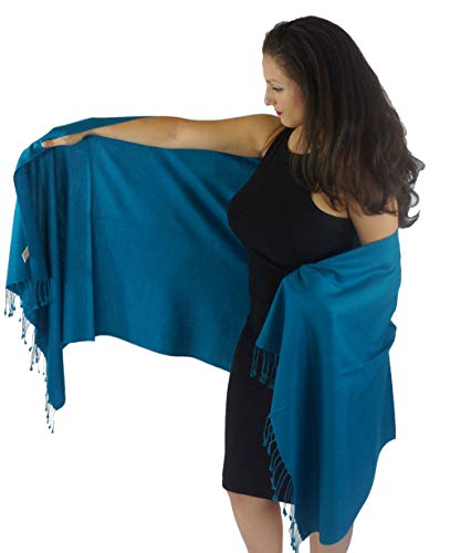 Solid Pashmina Shawl, Scarf, Wrap & Stole (Large size) Teal Green