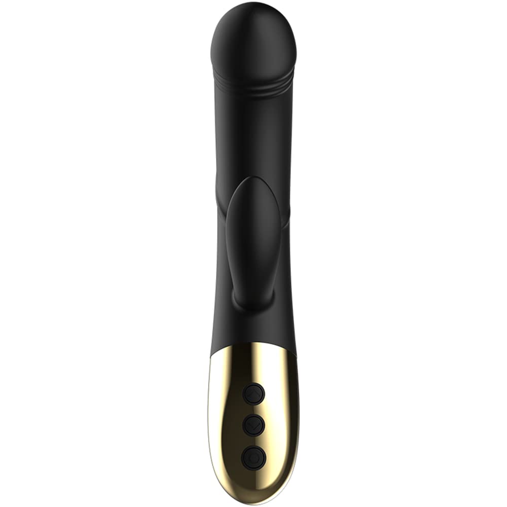 VIBRATORE FEMMINILE IN SILICONE NERO CON STIMOLATORE CLITORIDE RABBIT USB
