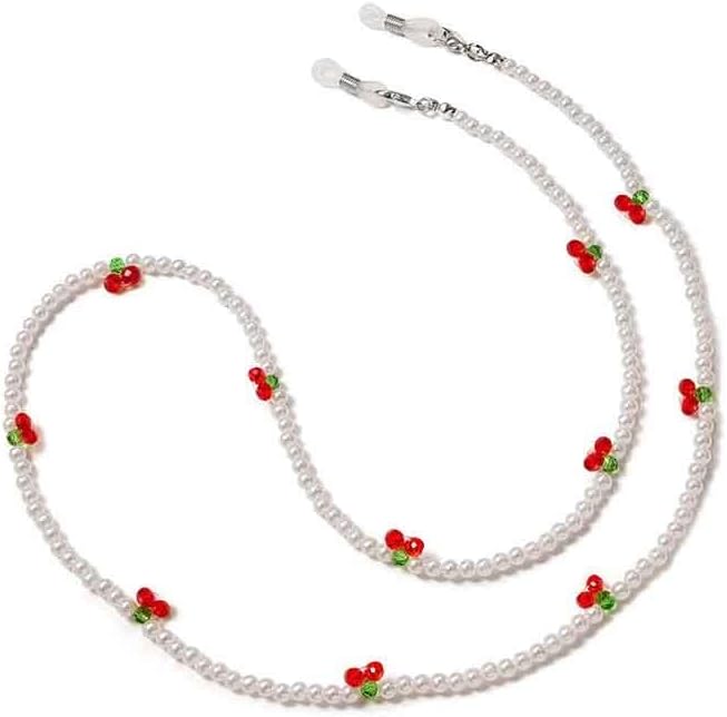Crystal Eyeglass Chain Multi-purpose Necklace Beaded Pearls Cherries-shaped Mask Prevent Falling Hanging