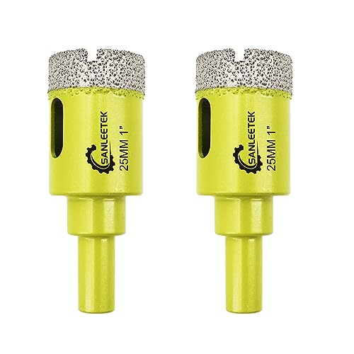 Diamond Core Drill Bits 2pcs - 25mm Diamond Hole Saw with Round Shank for Ceramic Porcelain Tile Marble Granite Quartz SANLEETEK