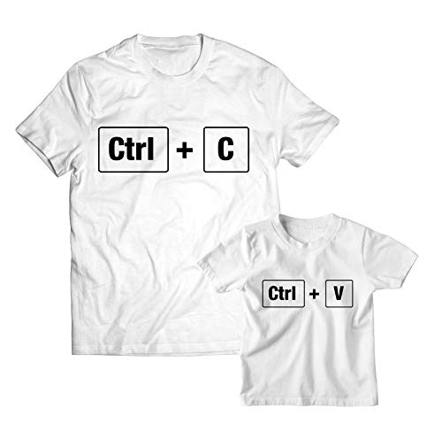 Colorfamily Coppia t-Shirt Magliette Padre Figlio Ctrl + C Ctrl + V - Idea Regalo papà