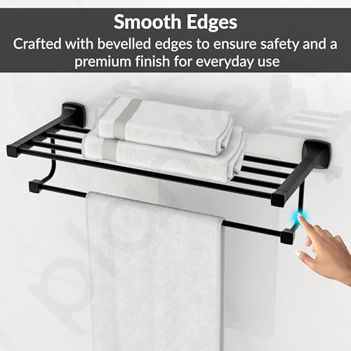 Image of Plantex Space Aluminum Towel Rack for Bathroom /Towel Stand /Hanger /Bathroom Accessories(24 Inch-Black)