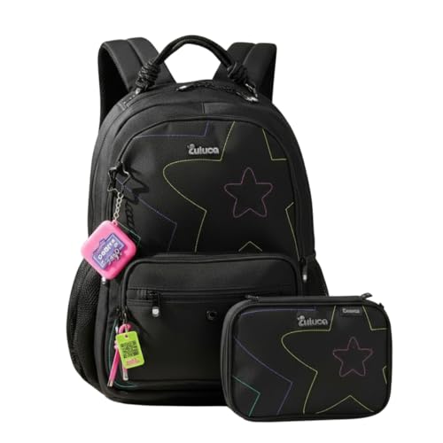 Kit Mochila de Costas Com Bolso Antifurto e Estojo Box Luluca Grande Feminino Soft (Preto)