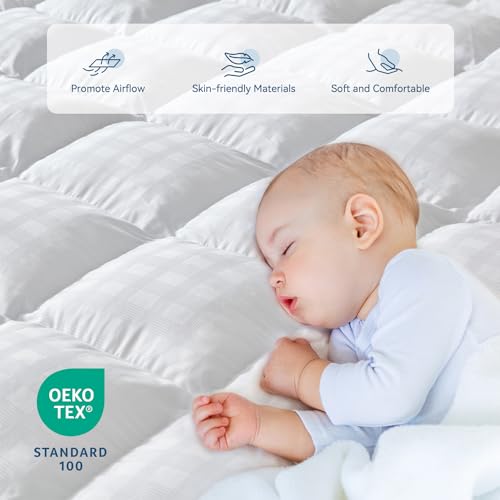 ELEMUSE King Cooling Mattress Topper, Extra Thick 1300gsm Mattress Pad for Back Pain Relief, Plush 500TC Cotton Pillow Top with Deep Pocket, Overfilled with Mixed Advansa Down Alternative Filling