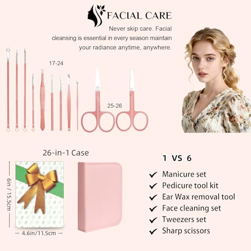 Image of 26Pcs Manicure Nail Clipper Set for Women Gift, Metallic Pink Accessories