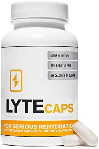 LyteCaps Electrolyte Tablets - 60 Vegetarian Capsules - for Serious Rehydration and Cramps, Dehydration - Magnesium, Potassium, Sodium and Zinc - Free of Gluten, Dairy and Nuts