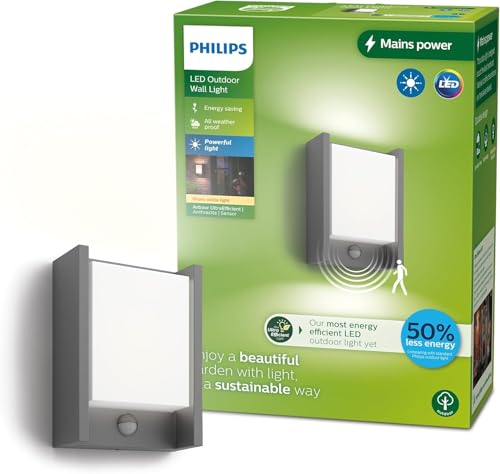 Philips Arbor UltraEfficient, Applique d'extérieur 3,8W, 2700K, antracite, détecteur de mouvement, IP44 résistante aux intempéries